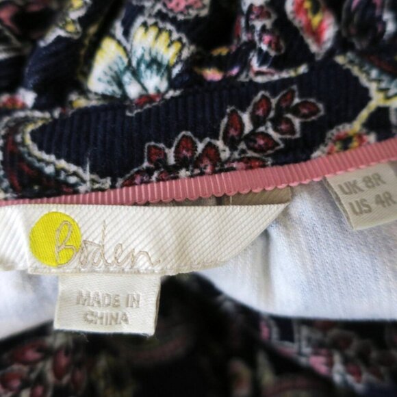 Boden Women's Dress Ruffle Stretch Corduroy Floral Paisley Pockets Prairie US 4R - Picture 5 of 7